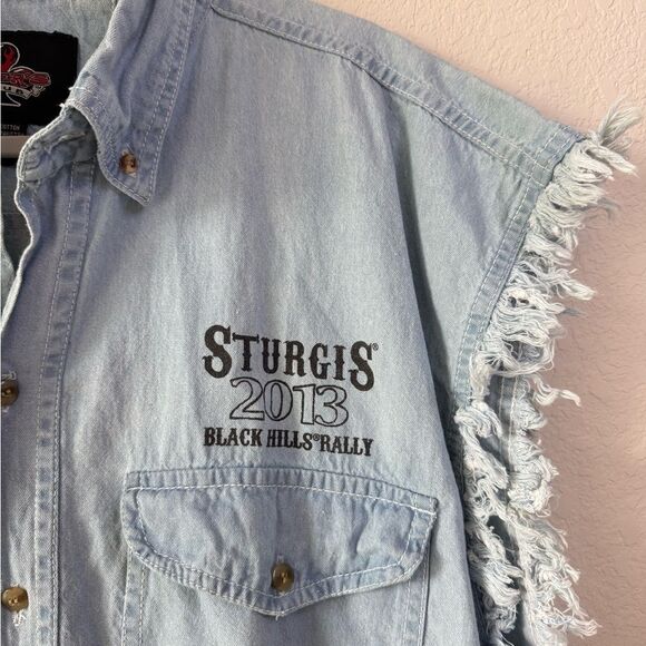 Sturgis 2013 Black Hills Rally Biker’s Club Sleeveless Denim Shirt Vest 3XL - Picture 2 of 7
